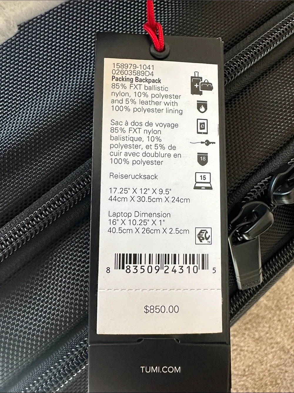 Tumi Black Men's Backpack with Front Organizer Pockets